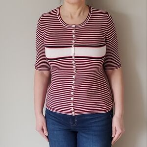 D&G Red, White And Black Striped Button-Up Top